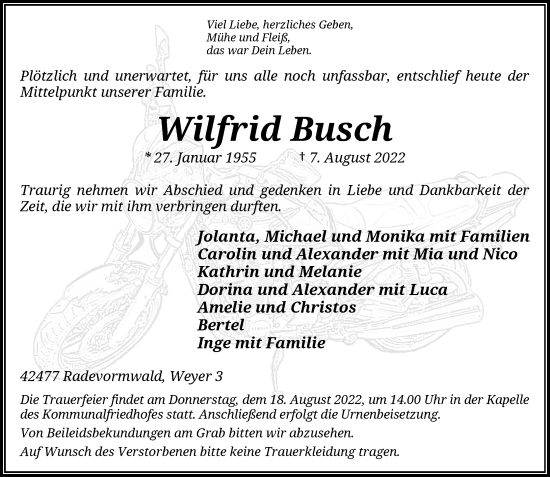Traueranzeige von Wilfrid Busch von Rheinische Post