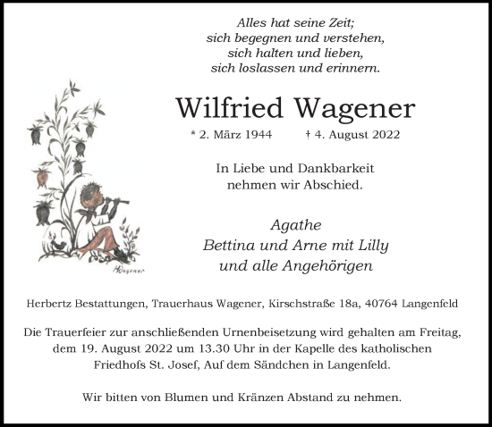 Traueranzeige von Wilfried Wagener von Rheinische Post
