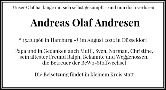 Traueranzeige von Andreas Olaf Andresen von Rheinische Post