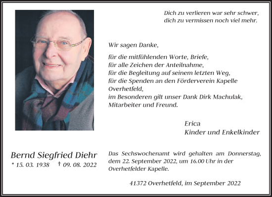 Traueranzeige von Bernd Siegfried Diehr von Rheinische Post