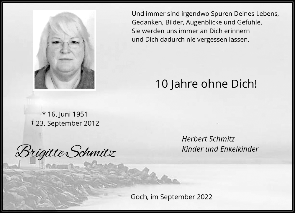  Traueranzeige für Brigitte Schmitz vom 23.09.2022 aus Rheinische Post