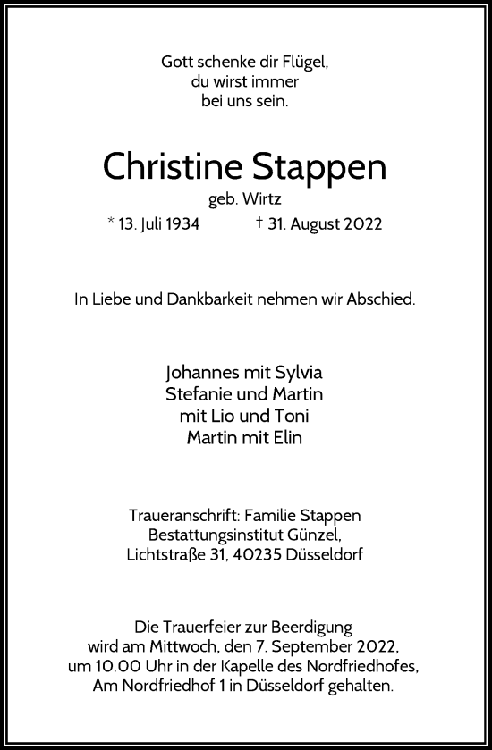 Traueranzeige von Christine Stappen von Rheinische Post