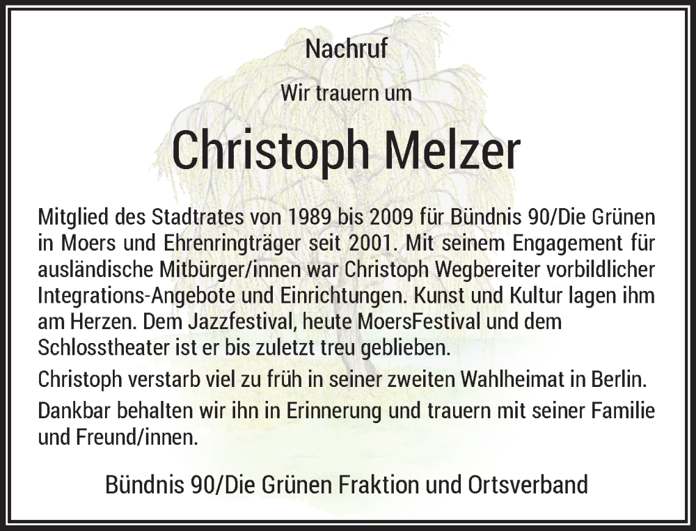  Traueranzeige für Christoph Melzer vom 24.09.2022 aus Rheinische Post