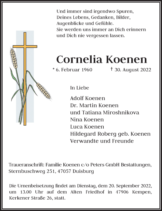 Traueranzeige von Cornelia Koenen von Rheinische Post