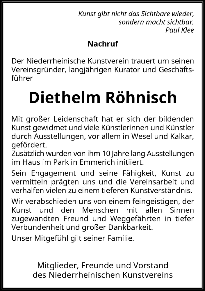  Traueranzeige für Diethelm Röhnisch vom 24.09.2022 aus Rheinische Post