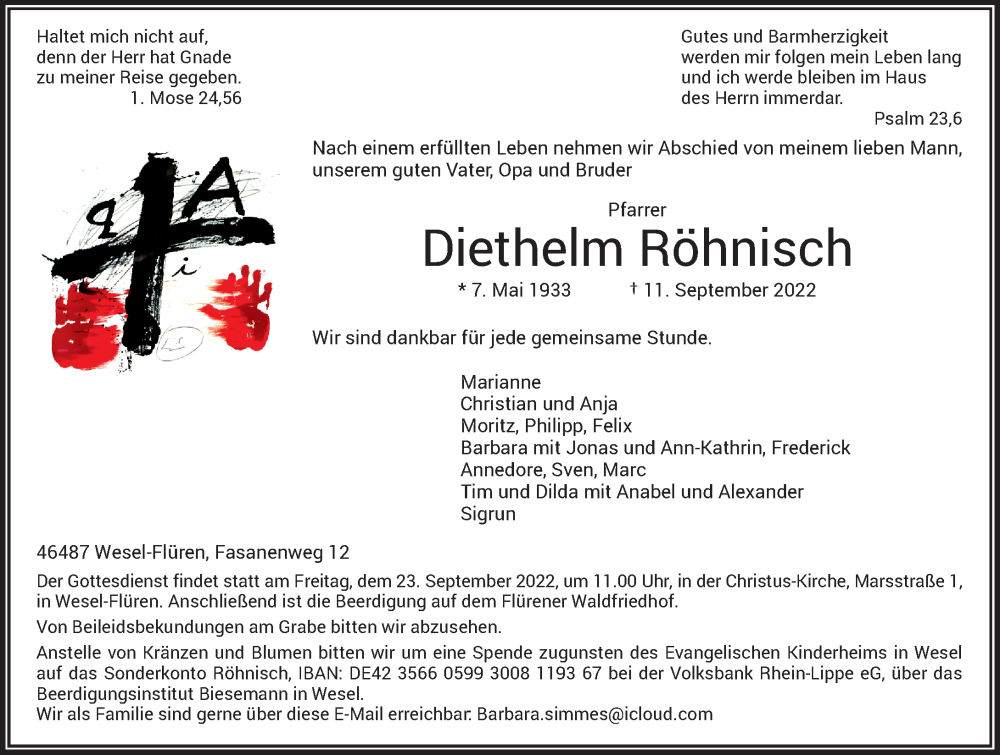  Traueranzeige für Diethelm Röhnisch vom 17.09.2022 aus Rheinische Post