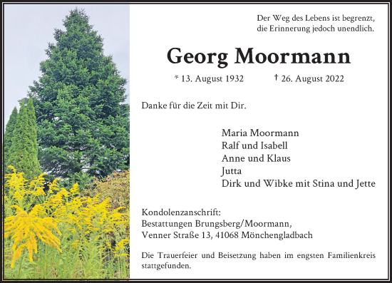 Traueranzeige von Georg Moormann von Rheinische Post