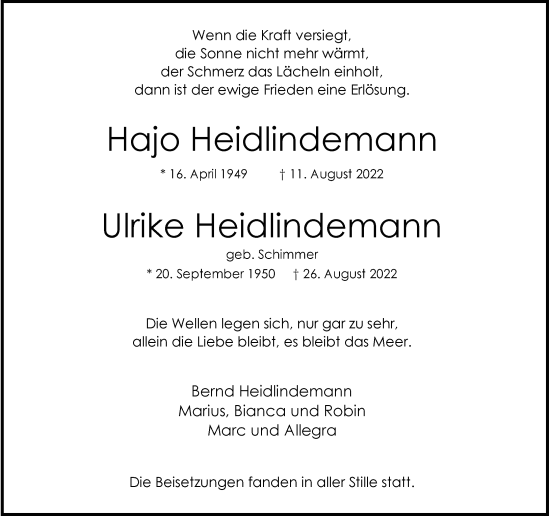 Traueranzeige von Hajo und Ulrike Heidlindemann von Rheinische Post