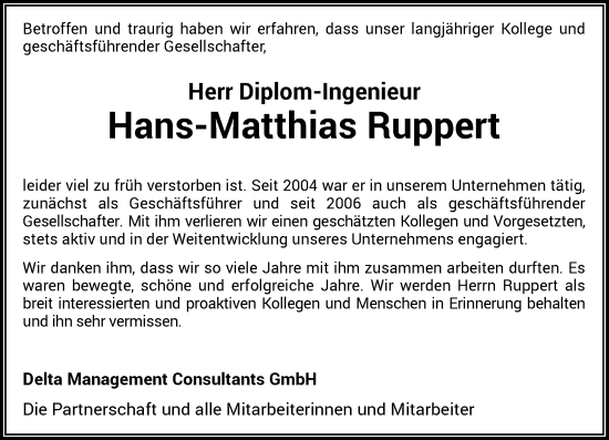 Traueranzeige von Hans-Matthias Ruppert von Rheinische Post