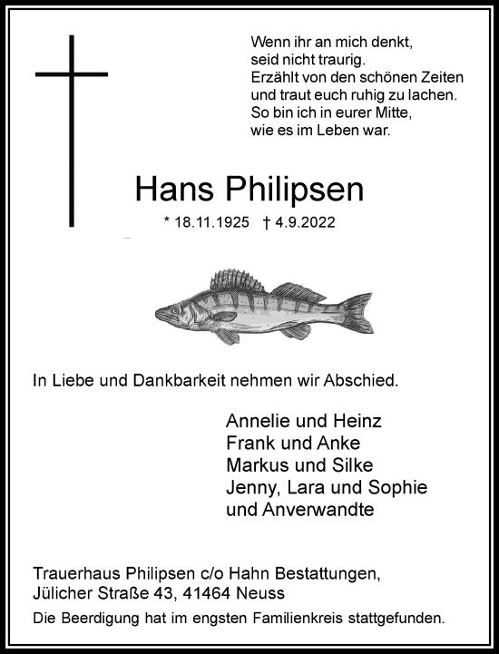 Traueranzeige von Hans Philipsen von Rheinische Post