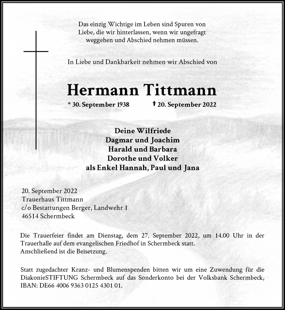  Traueranzeige für Hermann Tittmann vom 23.09.2022 aus Rheinische Post