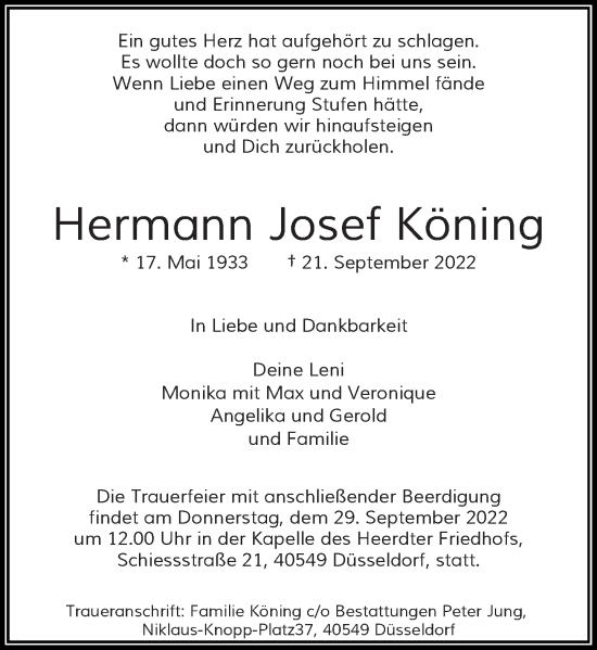Traueranzeige von Hermann Josef Köning von Rheinische Post