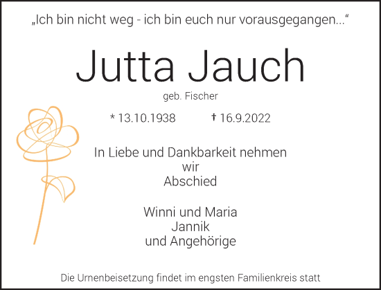 Traueranzeige von Jutta Jauch von Rheinische Post