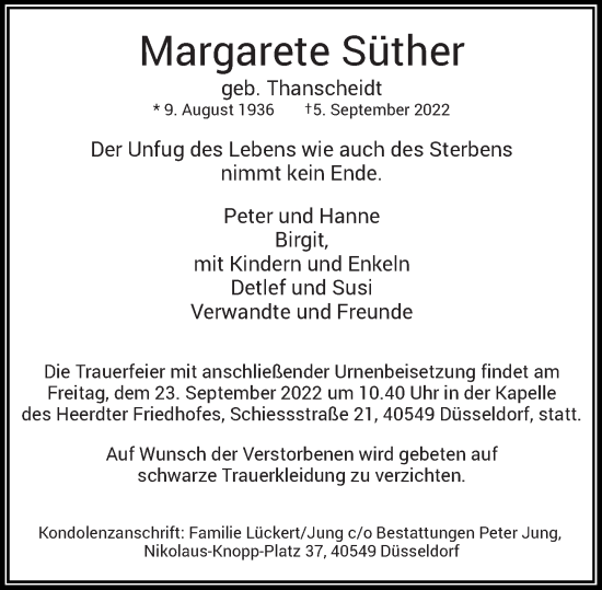 Traueranzeige von Margarete Süther von Rheinische Post