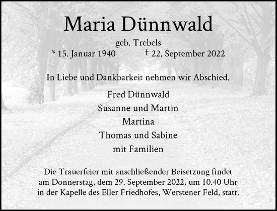 Traueranzeige von Maria Dünnwald von Rheinische Post