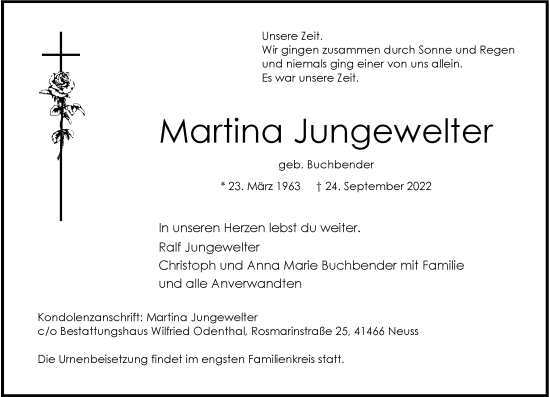 Traueranzeige von Martina Jungewelter von Rheinische Post