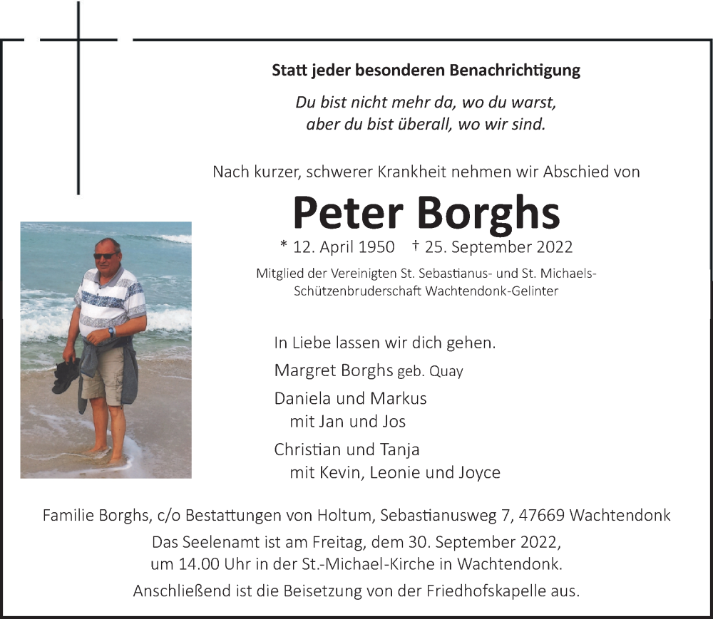  Traueranzeige für Peter Borghs vom 28.09.2022 aus Rheinische Post