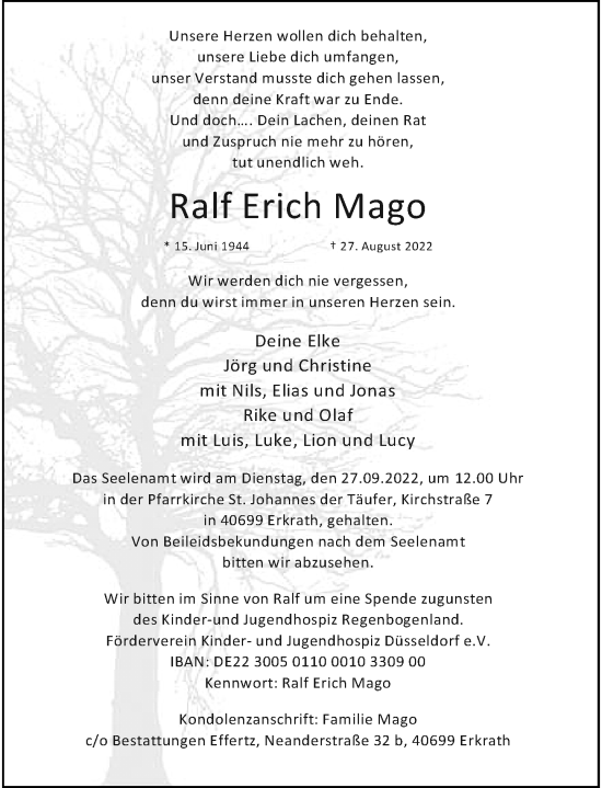 Traueranzeige von Ralf Erich Mago von Rheinische Post