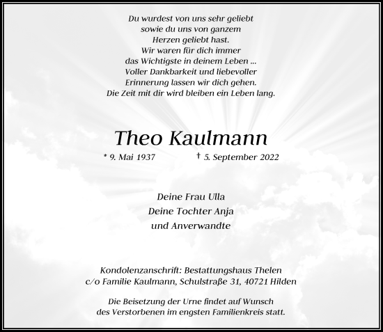 Traueranzeige von Theo Kaulmann von Rheinische Post