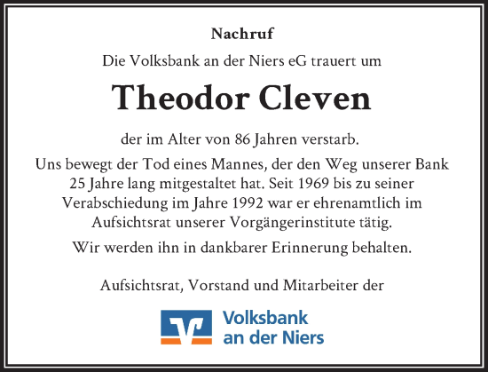 Traueranzeige von Theodor Cleven von Rheinische Post