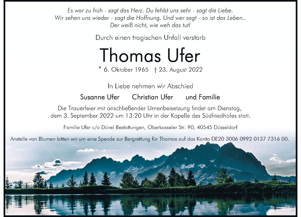  Traueranzeige für Thomas Ufer vom 10.09.2022 aus Rheinische Post