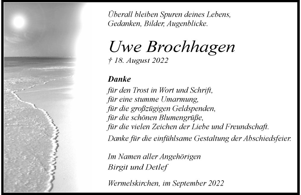  Traueranzeige für Uwe Brochhagen vom 24.09.2022 aus Rheinische Post