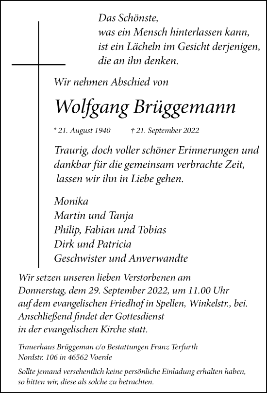Traueranzeige von Wolfgang Brüggemann von Rheinische Post