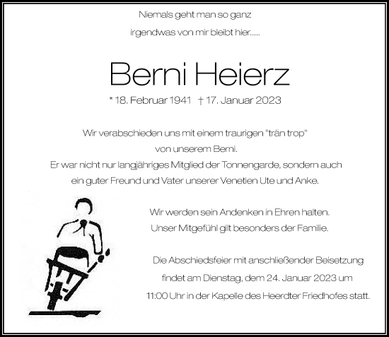 Traueranzeige von Berni Heierz von Rheinische Post