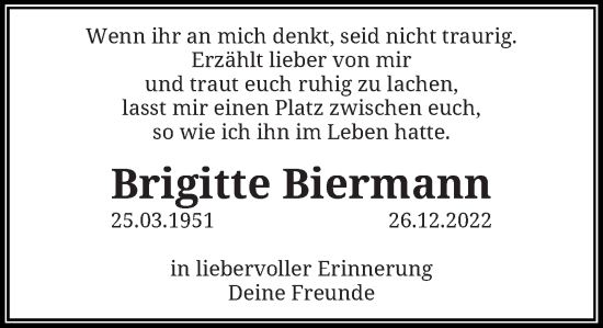 Traueranzeige von Brigitte Biermann von Rheinische Post