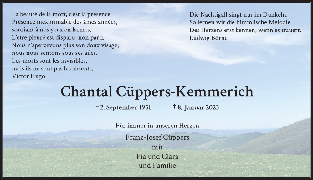  Traueranzeige für Chantal Cüppers-Kemmerich vom 21.01.2023 aus Rheinische Post