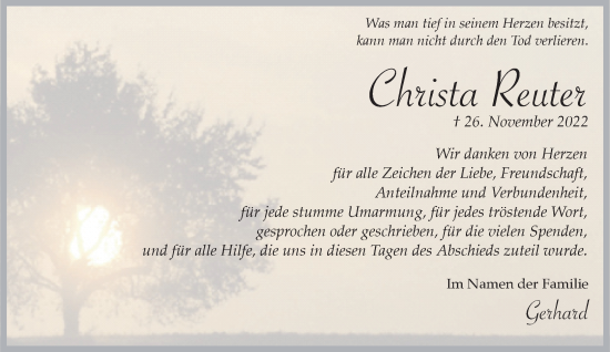 Traueranzeige von Christa Reuter von Rheinische Post