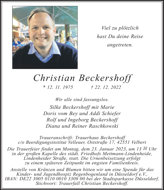 Traueranzeige von Christian Beckershoff von Rheinische Post