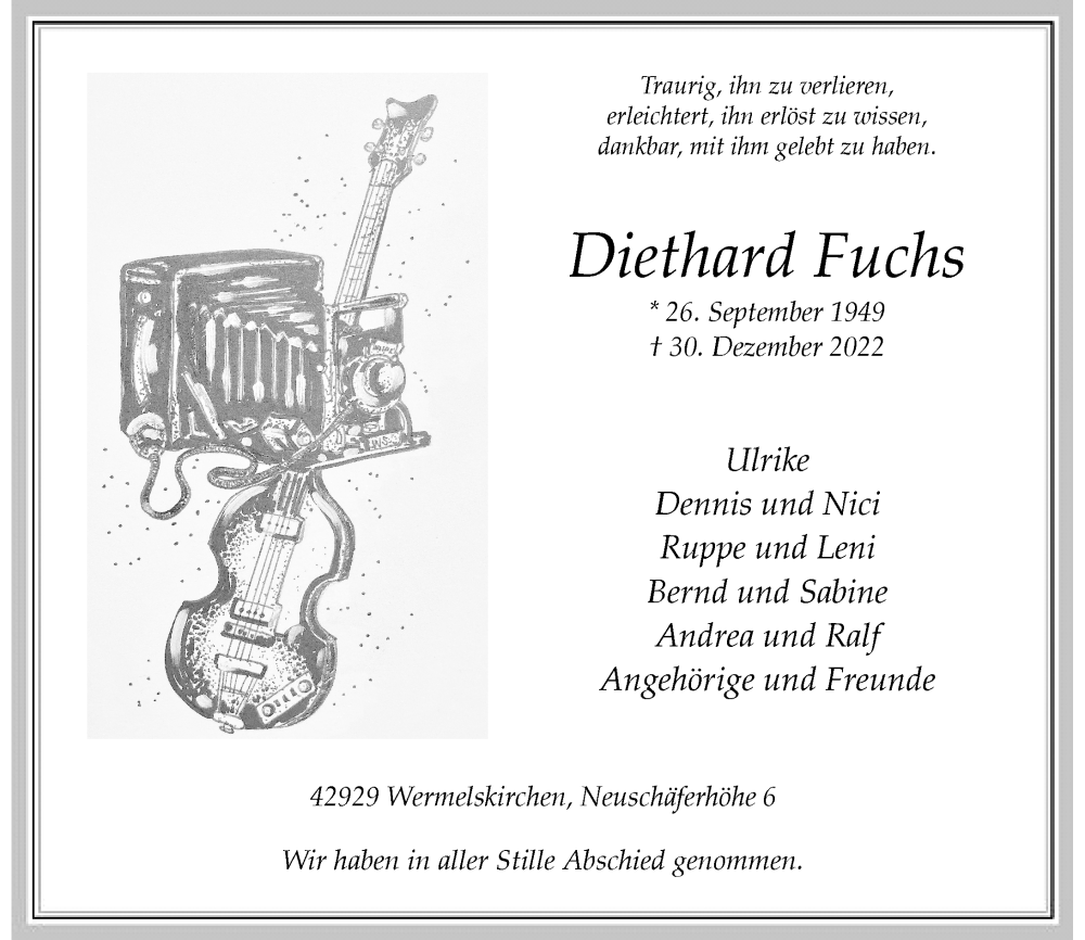  Traueranzeige für Diethard Fuchs vom 26.01.2023 aus Rheinische Post