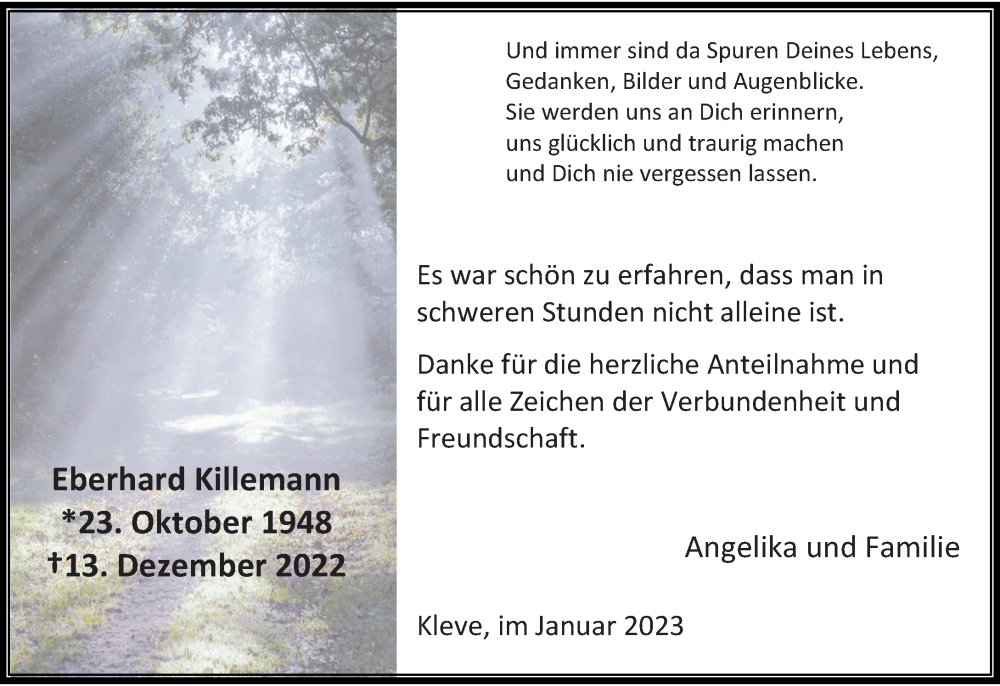  Traueranzeige für Eberhard Killemann vom 28.01.2023 aus Rheinische Post