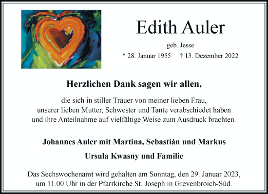 Traueranzeige von Edith Auler von Rheinische Post