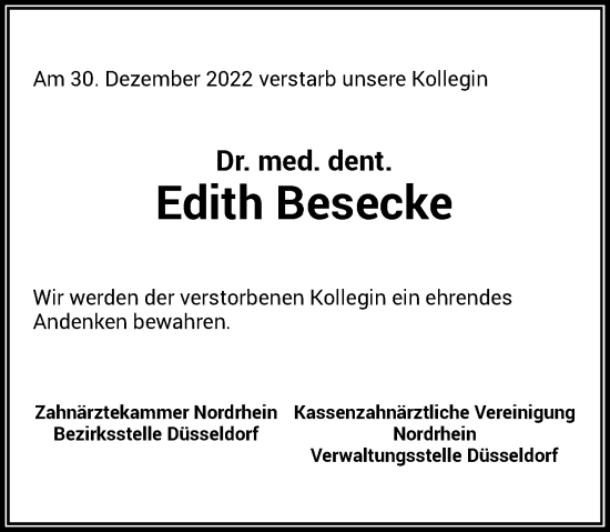 Traueranzeige von Edith Besecke von Rheinische Post