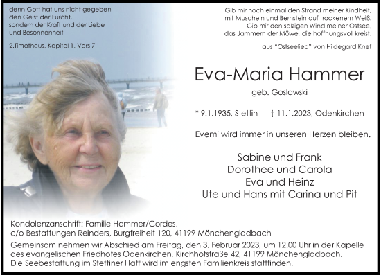 Traueranzeige von Eva-Maria Hammer von Rheinische Post