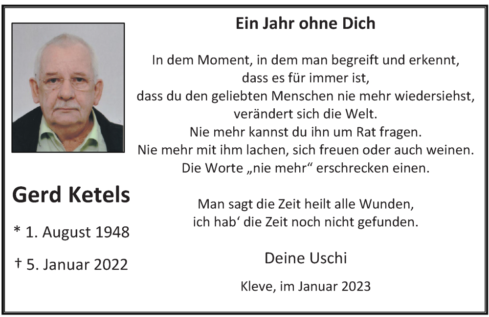  Traueranzeige für Gerd Ketels vom 07.01.2023 aus Rheinische Post