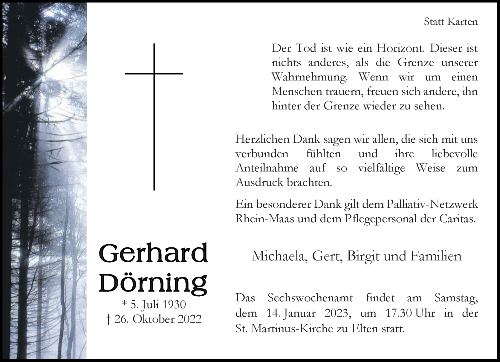  Traueranzeige für Gerhard Dörning vom 07.01.2023 aus Rheinische Post