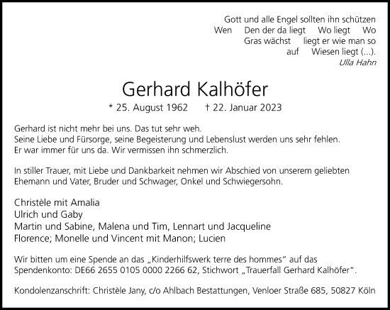 Traueranzeige von Gerhard Kalhöfer von Rheinische Post
