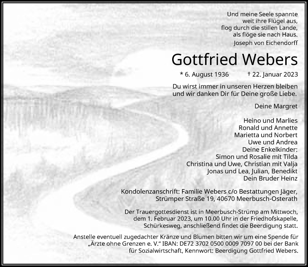  Traueranzeige für Gottfried Webers vom 28.01.2023 aus Rheinische Post