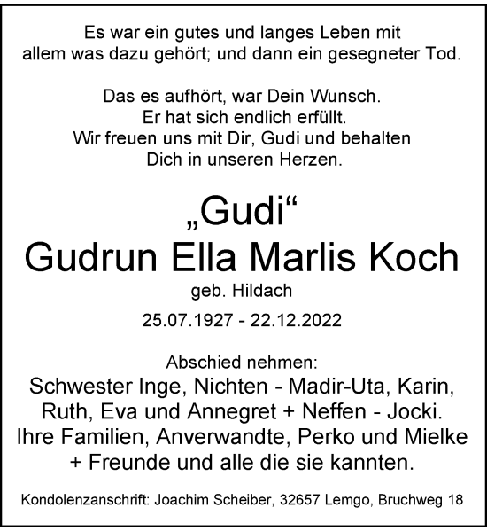 Traueranzeige von Gudrun Ella Marlis Koch von Rheinische Post