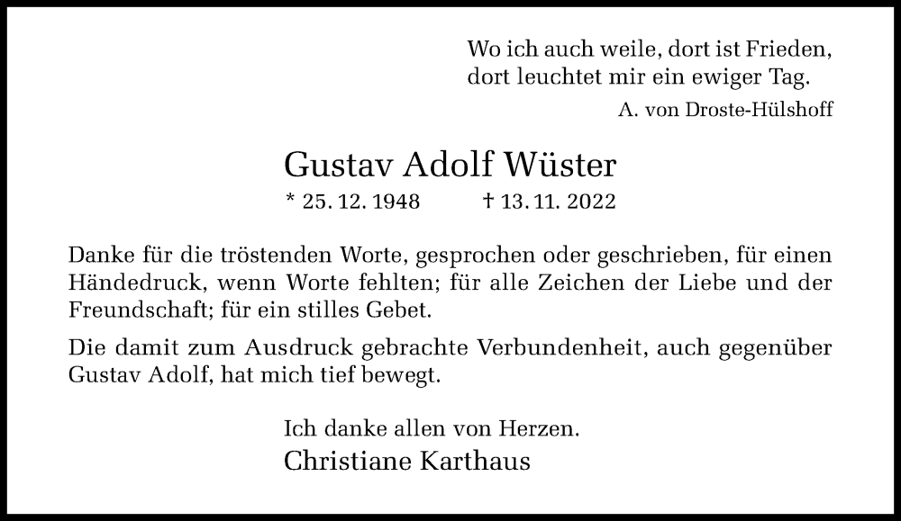  Traueranzeige für Gustav Adolf Wüster vom 21.01.2023 aus Rheinische Post