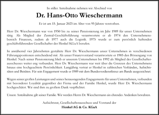 Traueranzeige von Hans-Otto Wieschermann von Rheinische Post