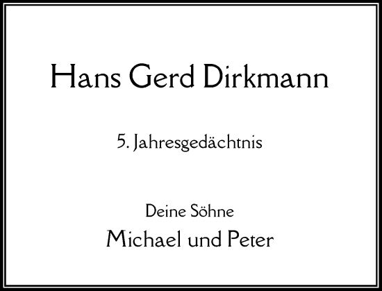 Traueranzeige von Hans Gerd Dirkmann von Rheinische Post