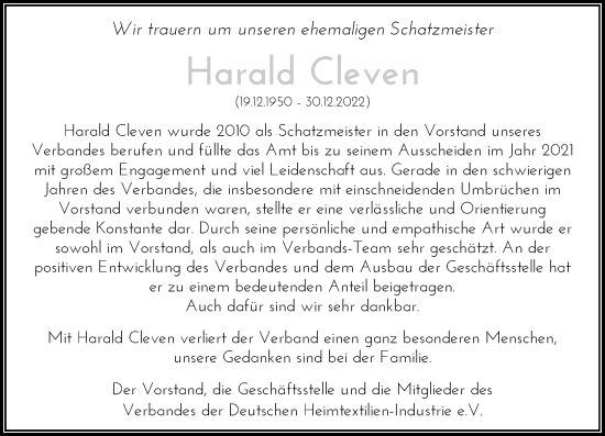 Traueranzeige von Harald Cleven von Rheinische Post