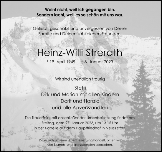 Traueranzeige von Heinz-Willi Strerath von Rheinische Post