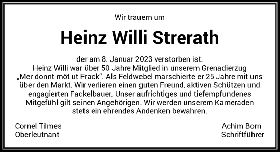 Traueranzeige von Heinz Willi Strerath von Rheinische Post