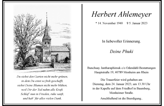 Traueranzeige von Herbert Ahlemeyer von Rheinische Post