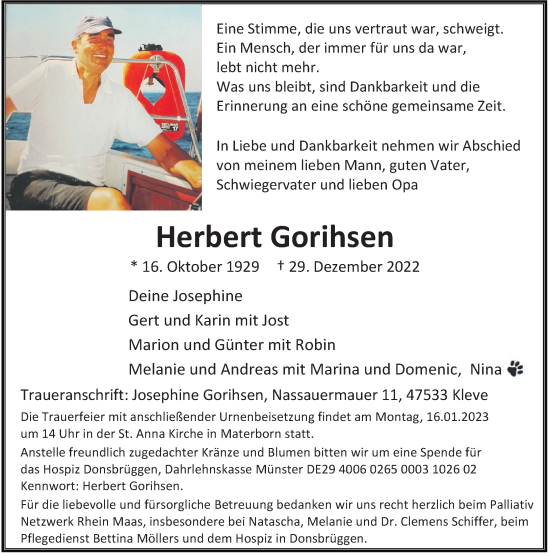 Traueranzeige von Herbert Gorihsen von Rheinische Post